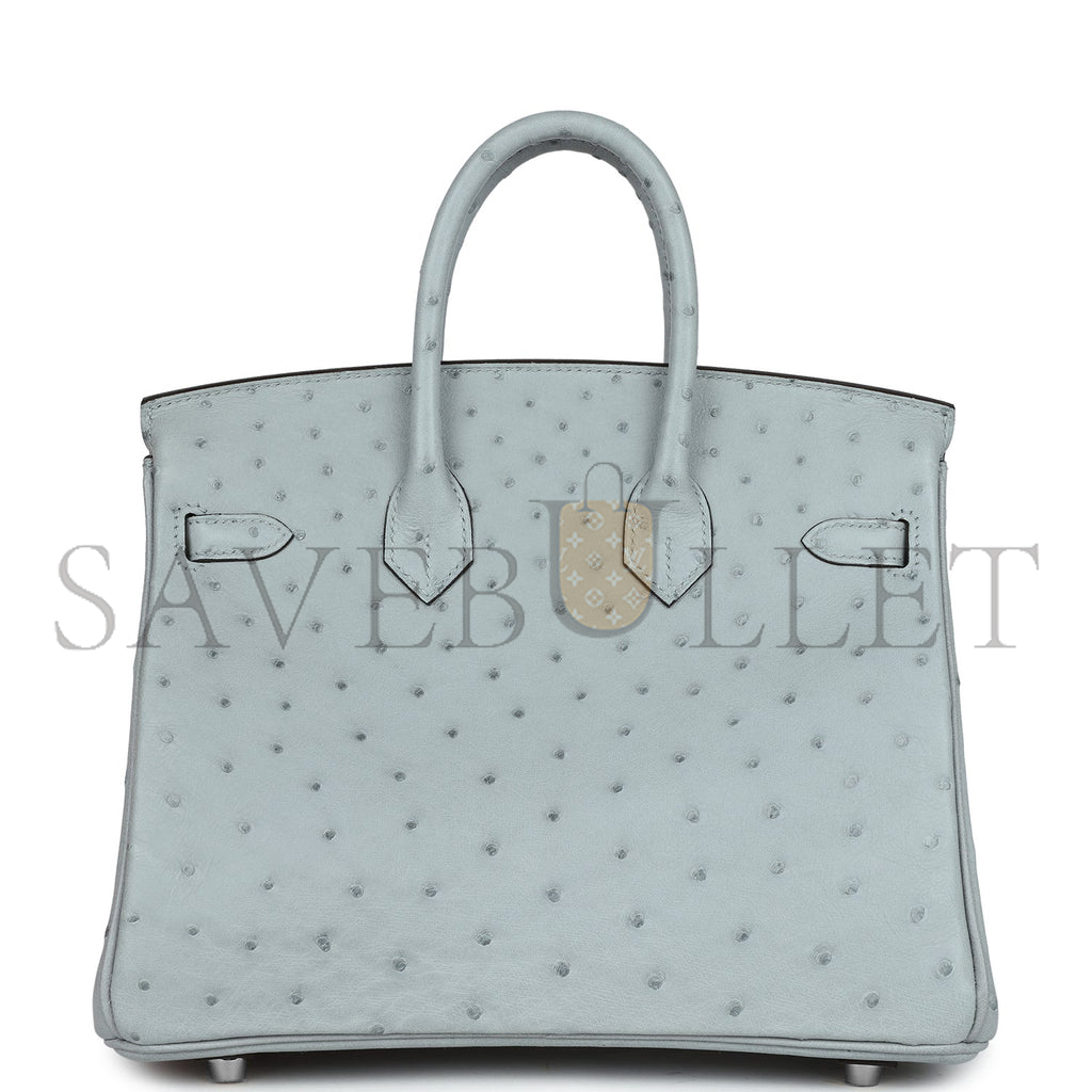 H**mes master birkin 25 ostrich leather linen blue silver buckle h041944ck64 (25*20*13cm)